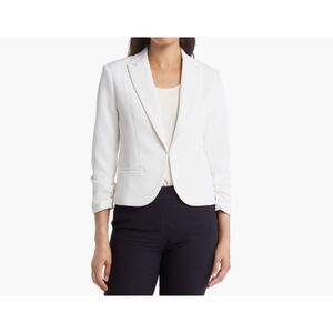 Amanda + Chelsea White Ruched Sleeve Jacquard Blazer XS NWT